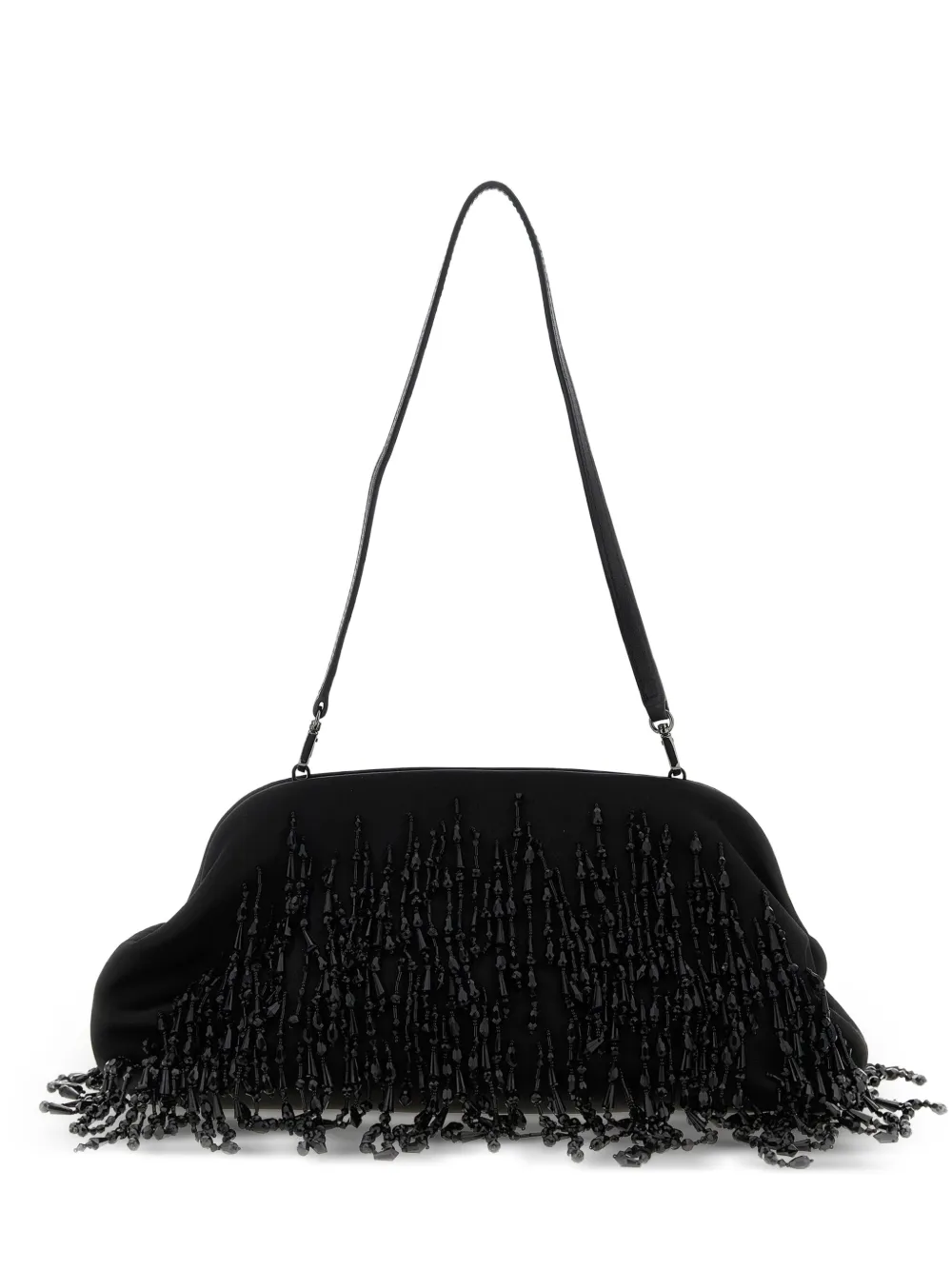 Alberta Ferretti Beaded-fringe Clutch In Black