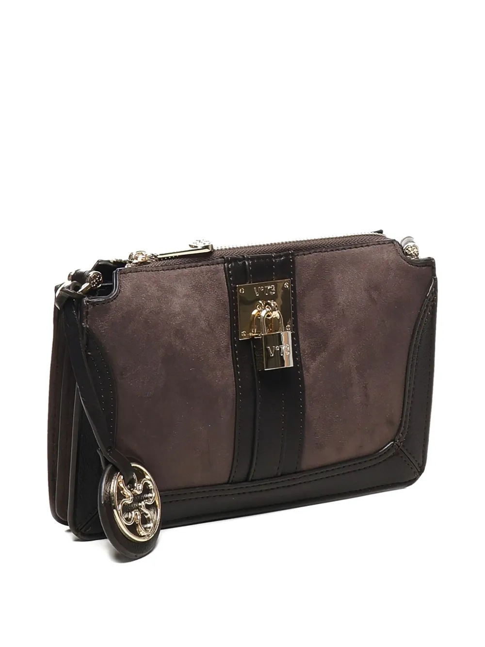 V73 Lock-detail Suede Shoulder Bag In Black