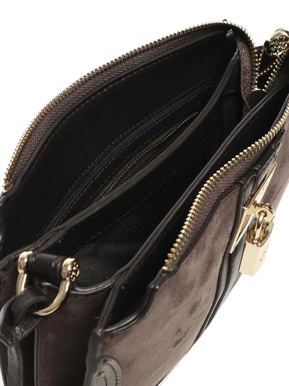 V73 Lock-detail Suede Shoulder Bag In Black