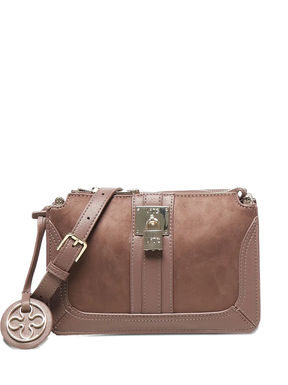 V73 Padlock Double-zip Shoulder Bag In Brown