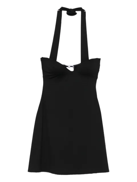 La Reveche halter-neck rose-embellished mini dress