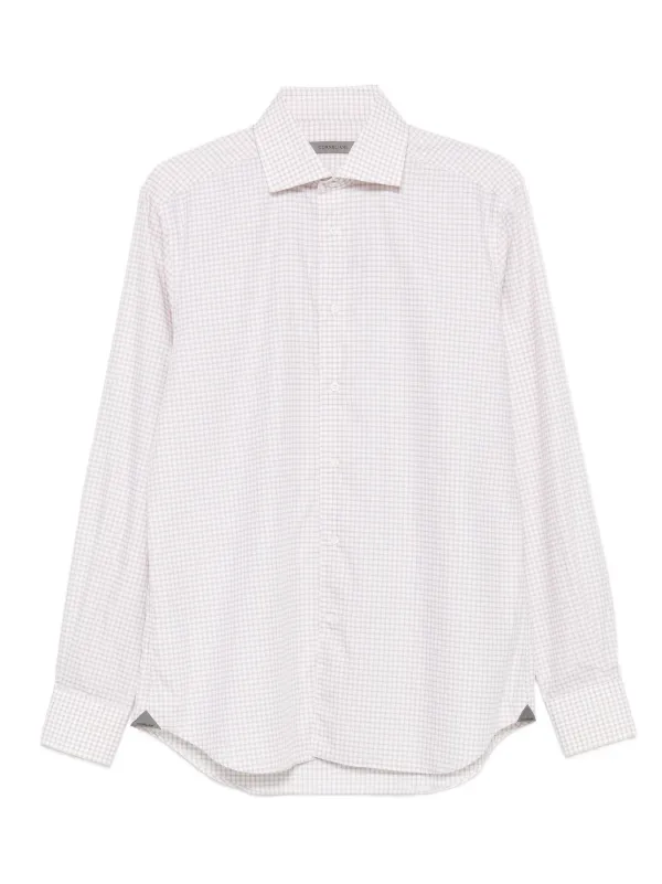 Corneliani Check-print Long-sleeved Shirt in White