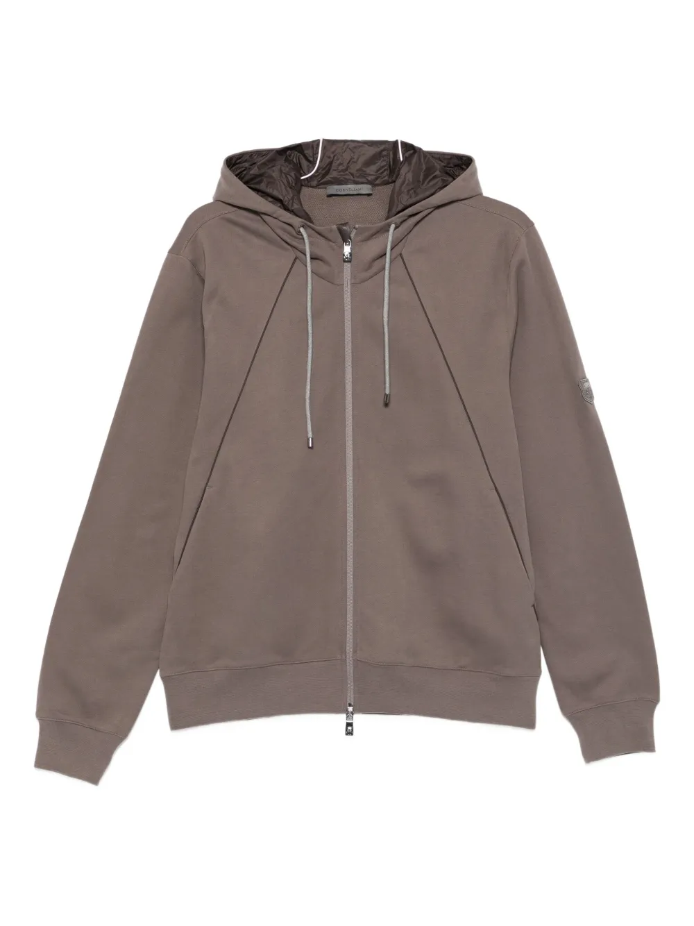 Corneliani Panelled Zip-up Hoodie In Brown