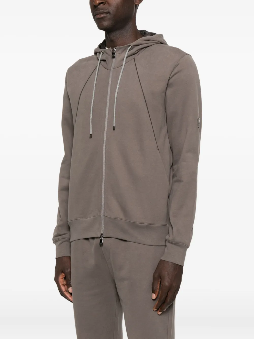 Corneliani Panelled Zip-up Hoodie In Brown