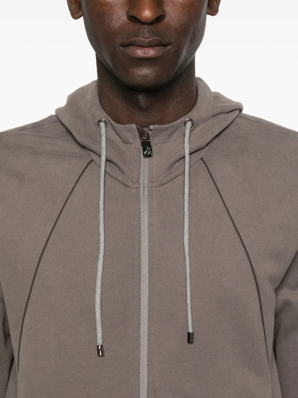 Corneliani Panelled Zip-up Hoodie In Brown