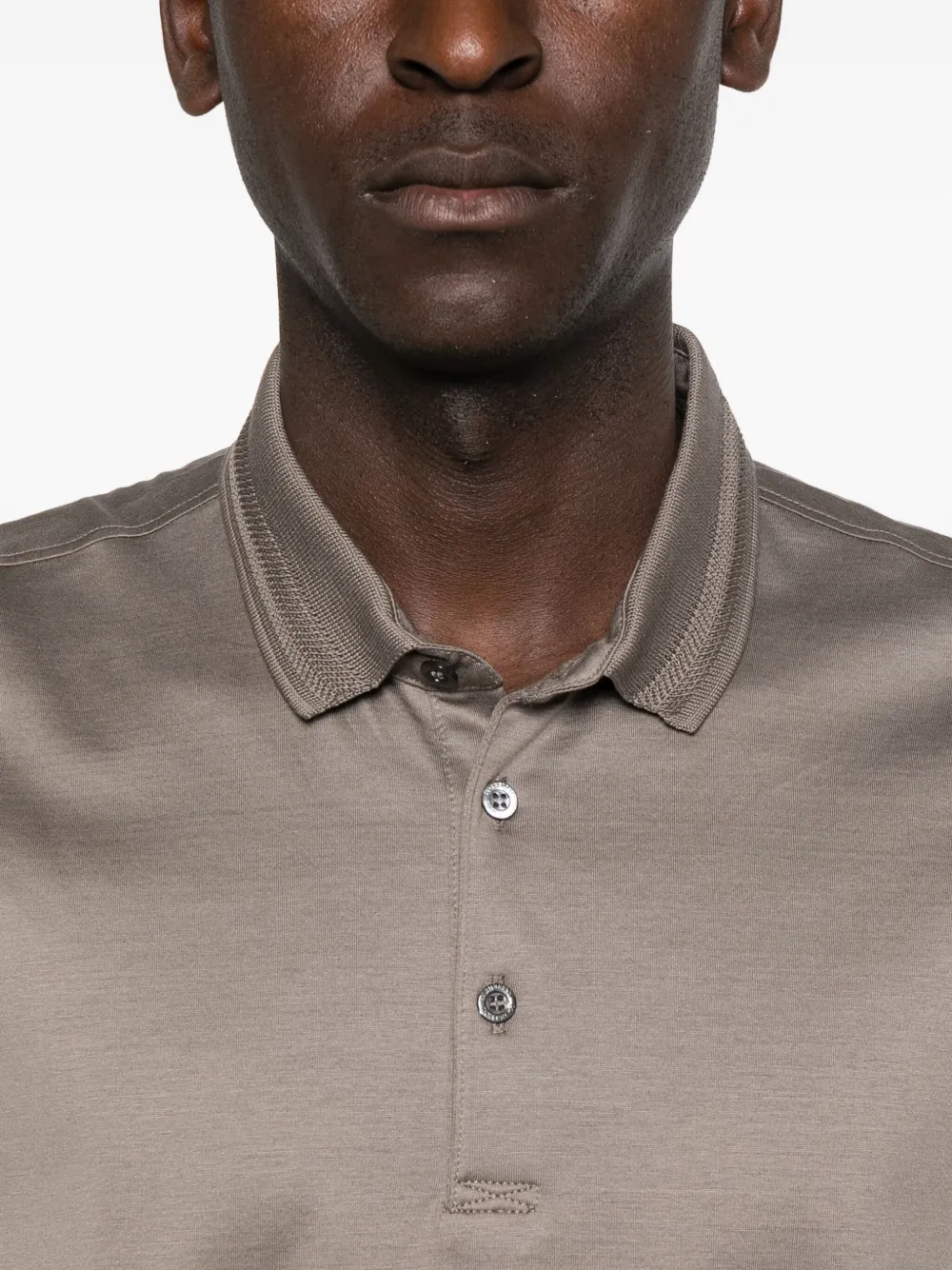 Corneliani Ribbed-collar Polo Shirt In Brown