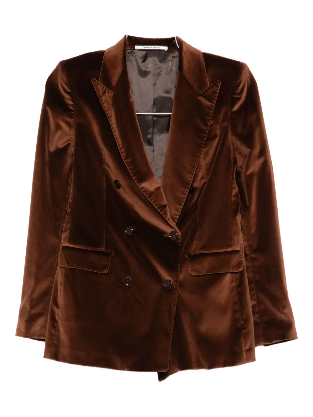Tagliatore Velvet Double-breasted Blazer In Brown