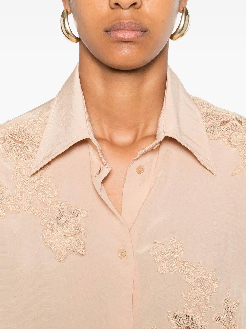 Ermanno Scervino floral lace-embellished shirt Beige