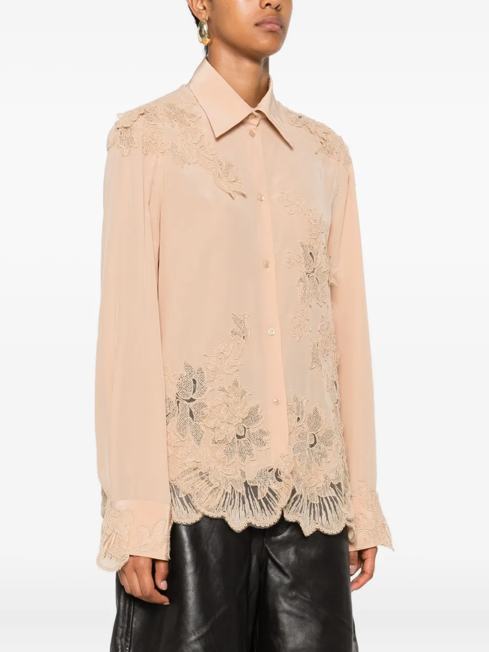 Ermanno Scervino floral lace-embellished shirt Beige