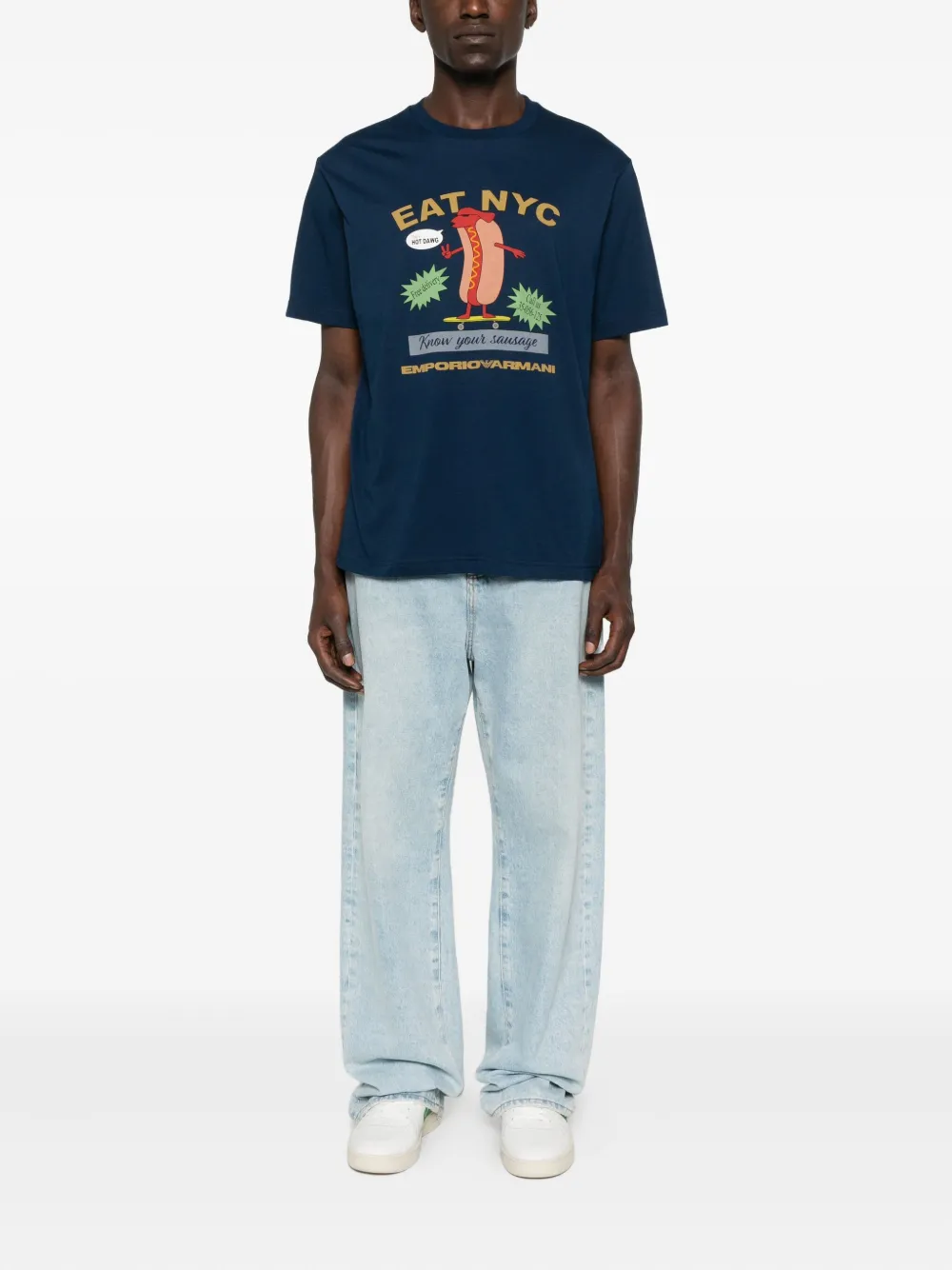 Emporio Armani graphic-print cotton T-shirt - Blauw