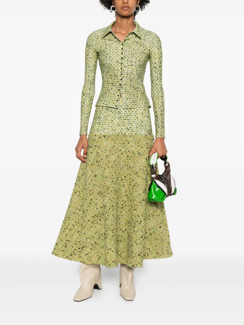Diesel Flared tweed midi-rok met textuur - Groen