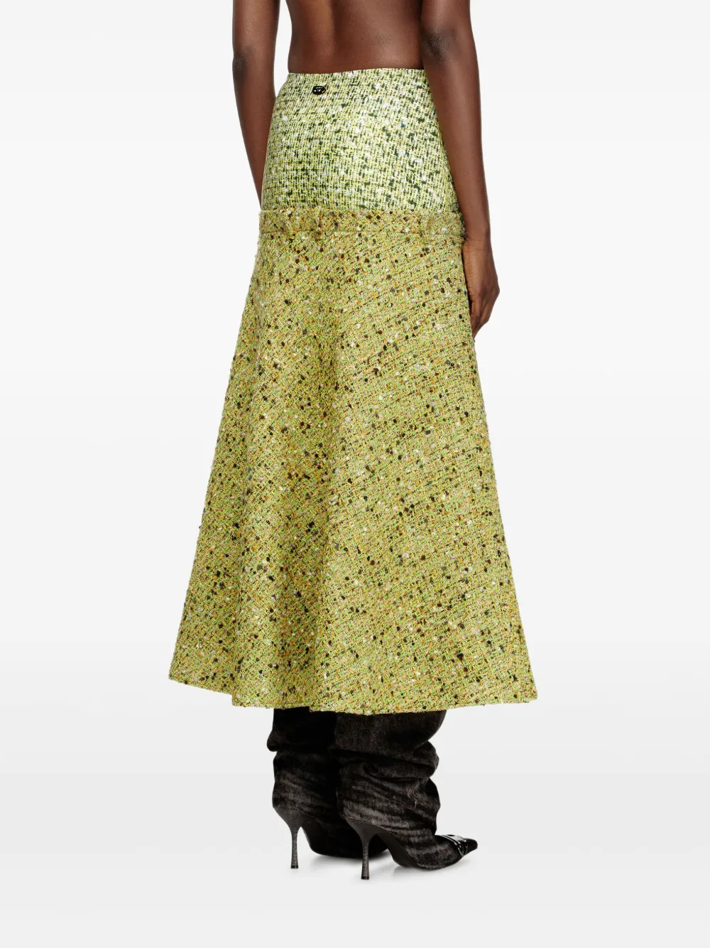Diesel Flared tweed midi-rok met textuur Groen