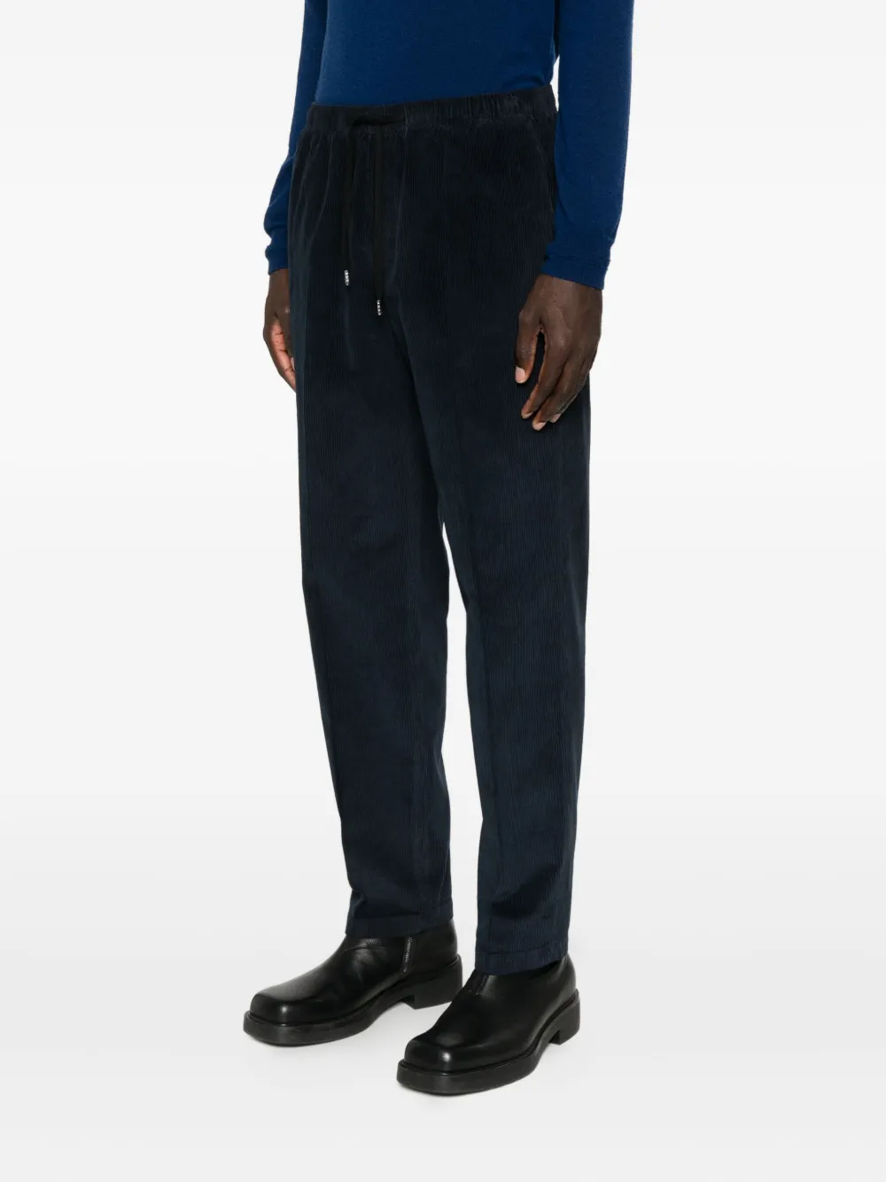 Cellar Door Drawstring Corduroy Trousers In Black