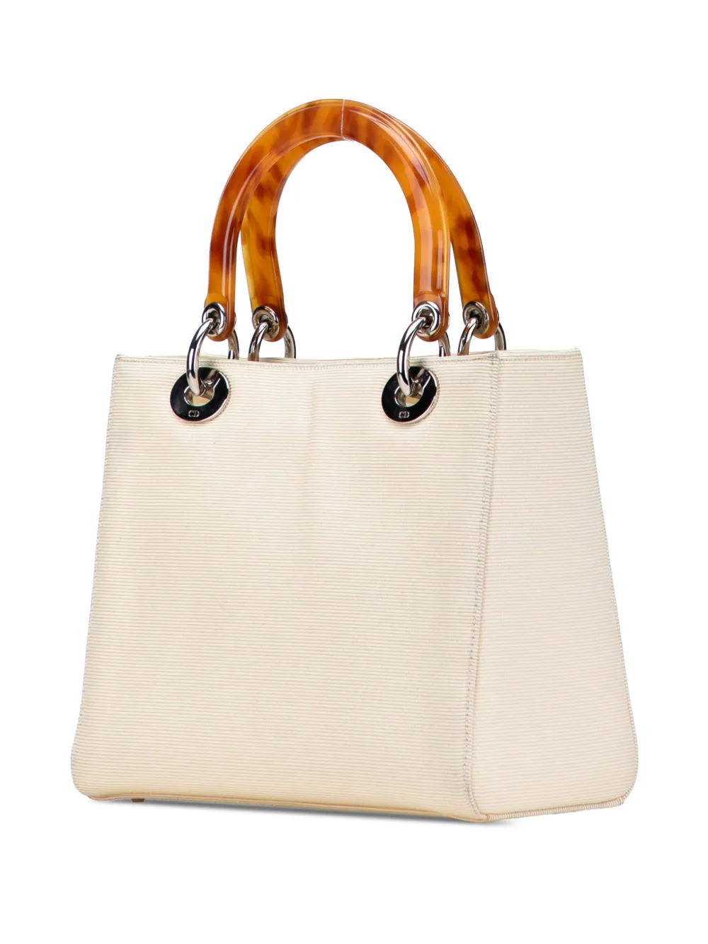 Pre-owned Dior 1998 Medium Canvas Lady  Satchel In White