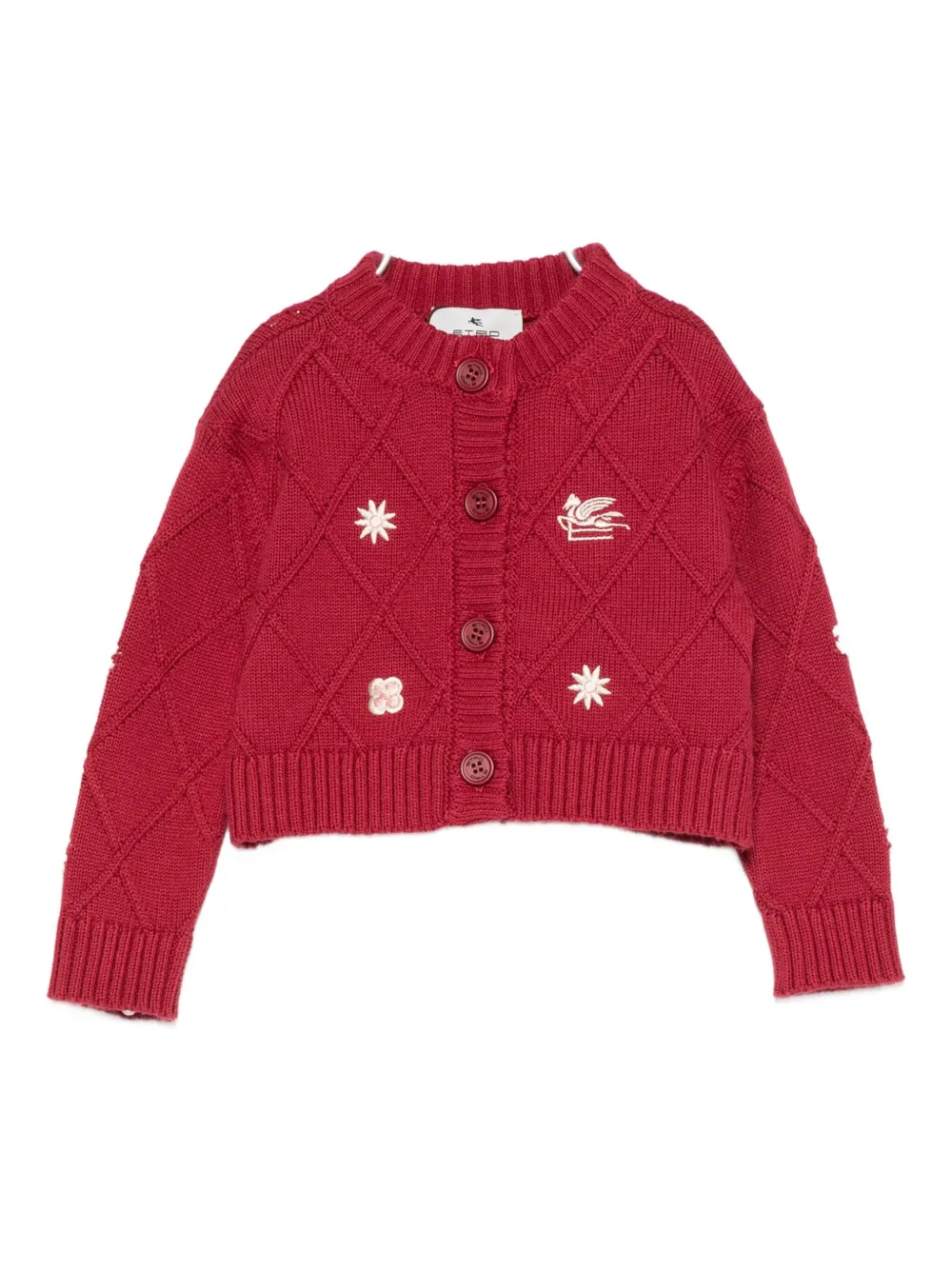 ETRO KIDS embroidered diamond-pattern cardigan - Rosso