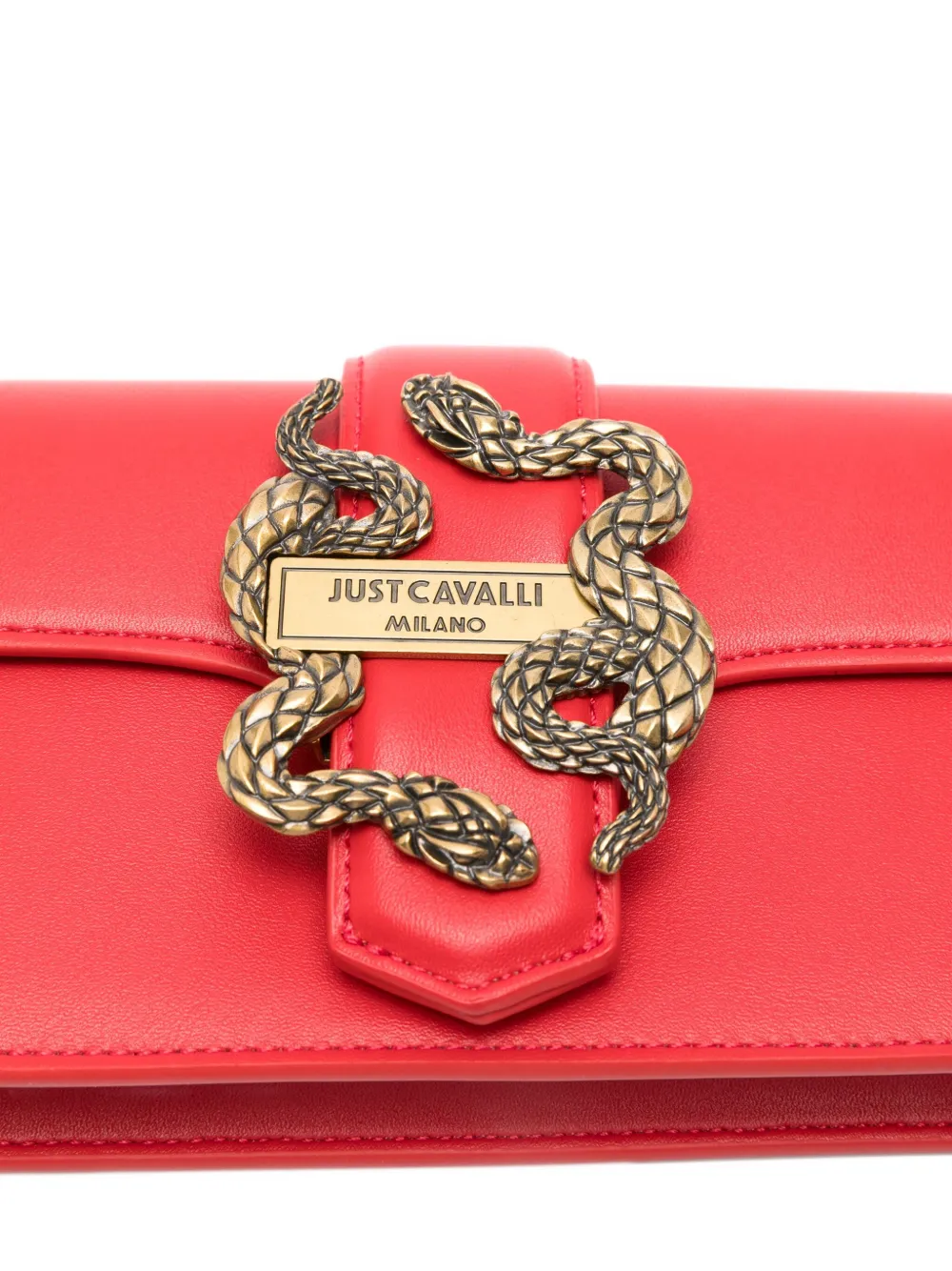 Just Cavalli Small Snake-buckle Chain Cross-body Bag In Red