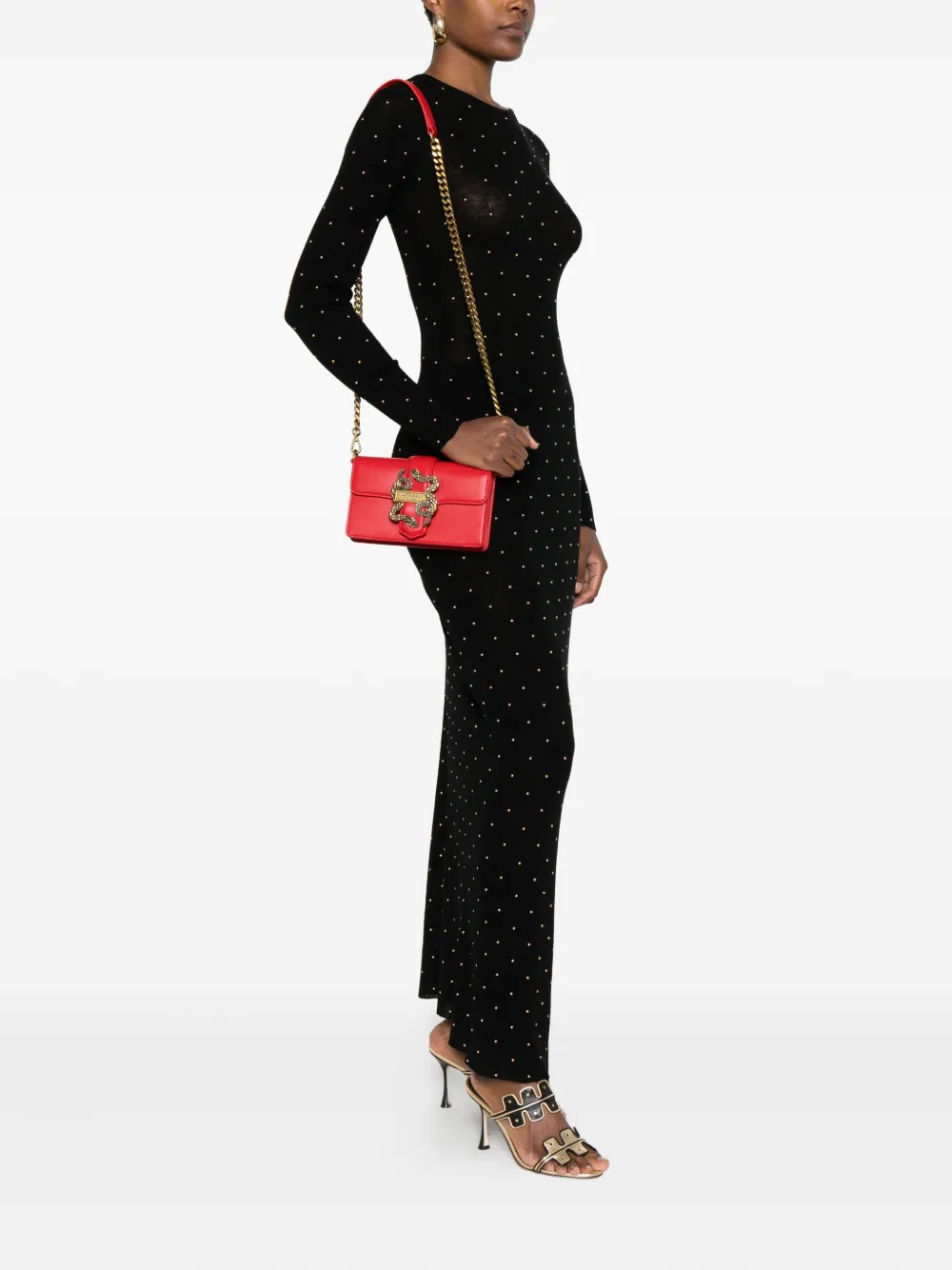 Just Cavalli Small Snake-buckle Chain Cross-body Bag In Red