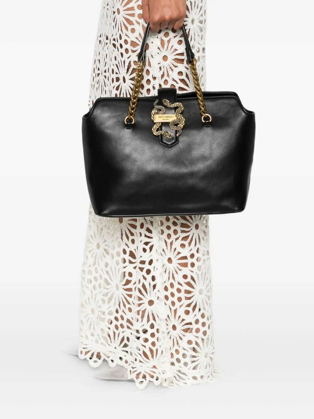 Just Cavalli snake-buckle tote bag - Zwart