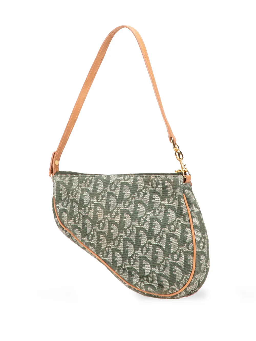 Pre-owned Dior 2001 Mini Issimo Canvas Saddle Pochette Shoulder Bag In Green