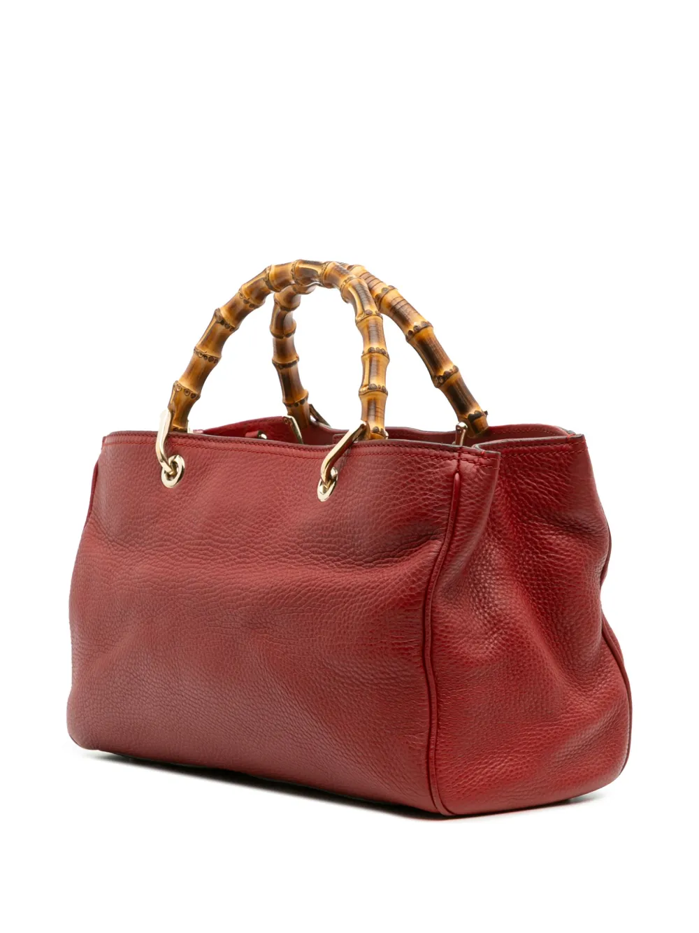 Pre-owned Gucci 2016-2025 Medium Calfskin Bamboo Shopper Satchel In Red