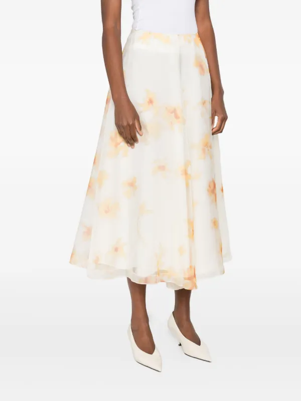 Elton printed silk midi skirt in beige - Altuzarra