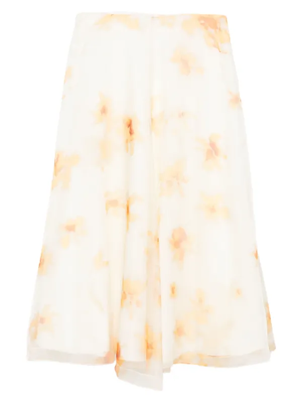 Altuzarra Floral-print Silk Midi Skirt in White
