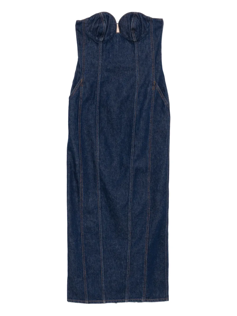 Magda Butrym Schulterfreies Jeans-midikleid In Blue