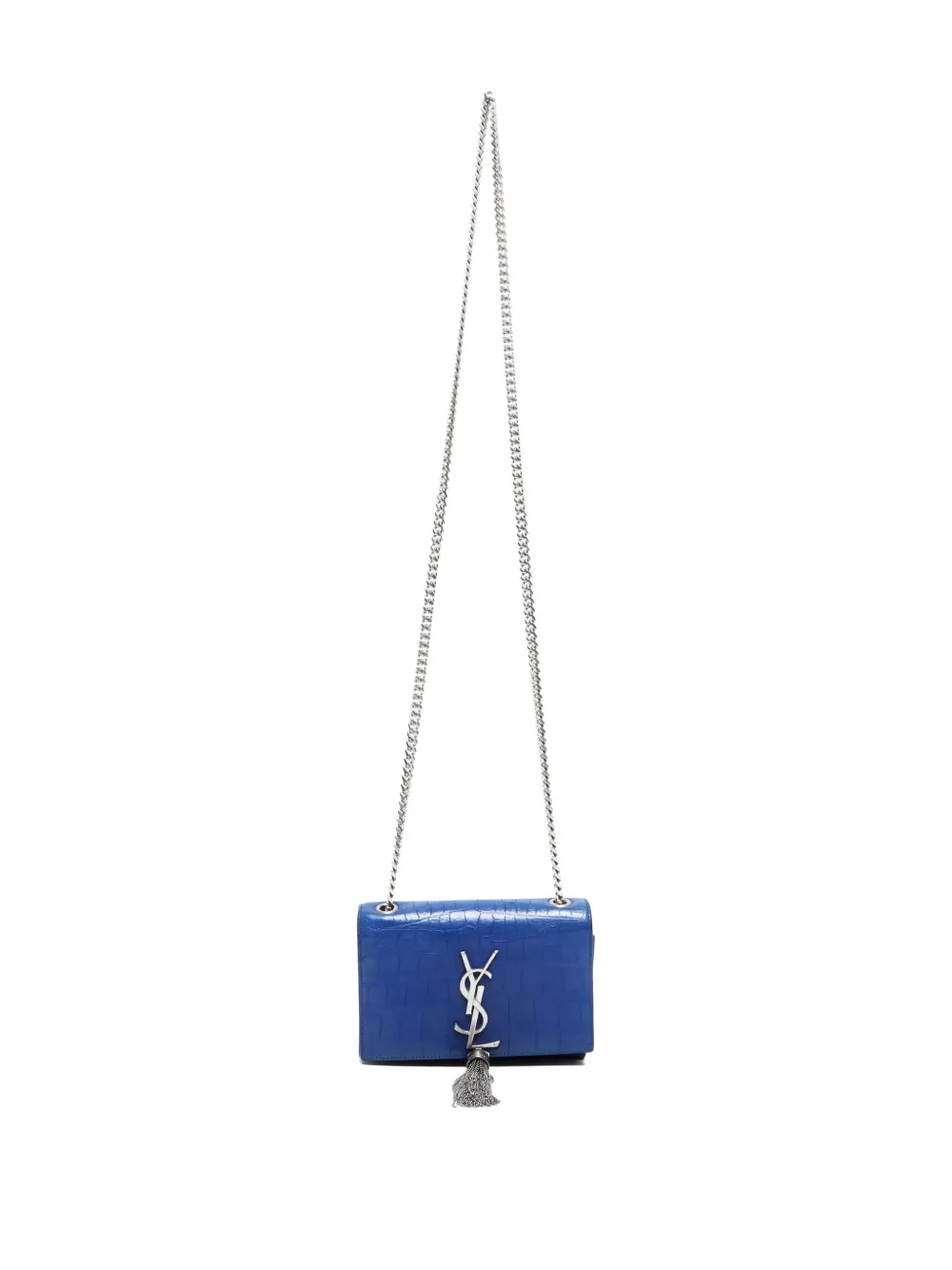 Pre-owned Saint Laurent 2010-2024 Kate Crocodile-effect Chain Shoulder Bag In Blue