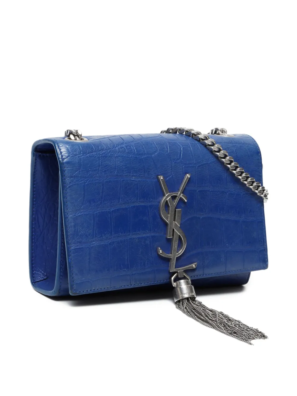 Pre-owned Saint Laurent 2010-2024 Kate Crocodile-effect Chain Shoulder Bag In Blue