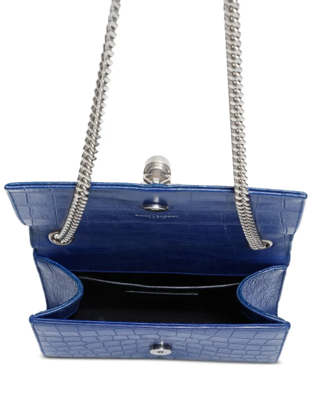 Pre-owned Saint Laurent 2010-2024 Kate Crocodile-effect Chain Shoulder Bag In Blue