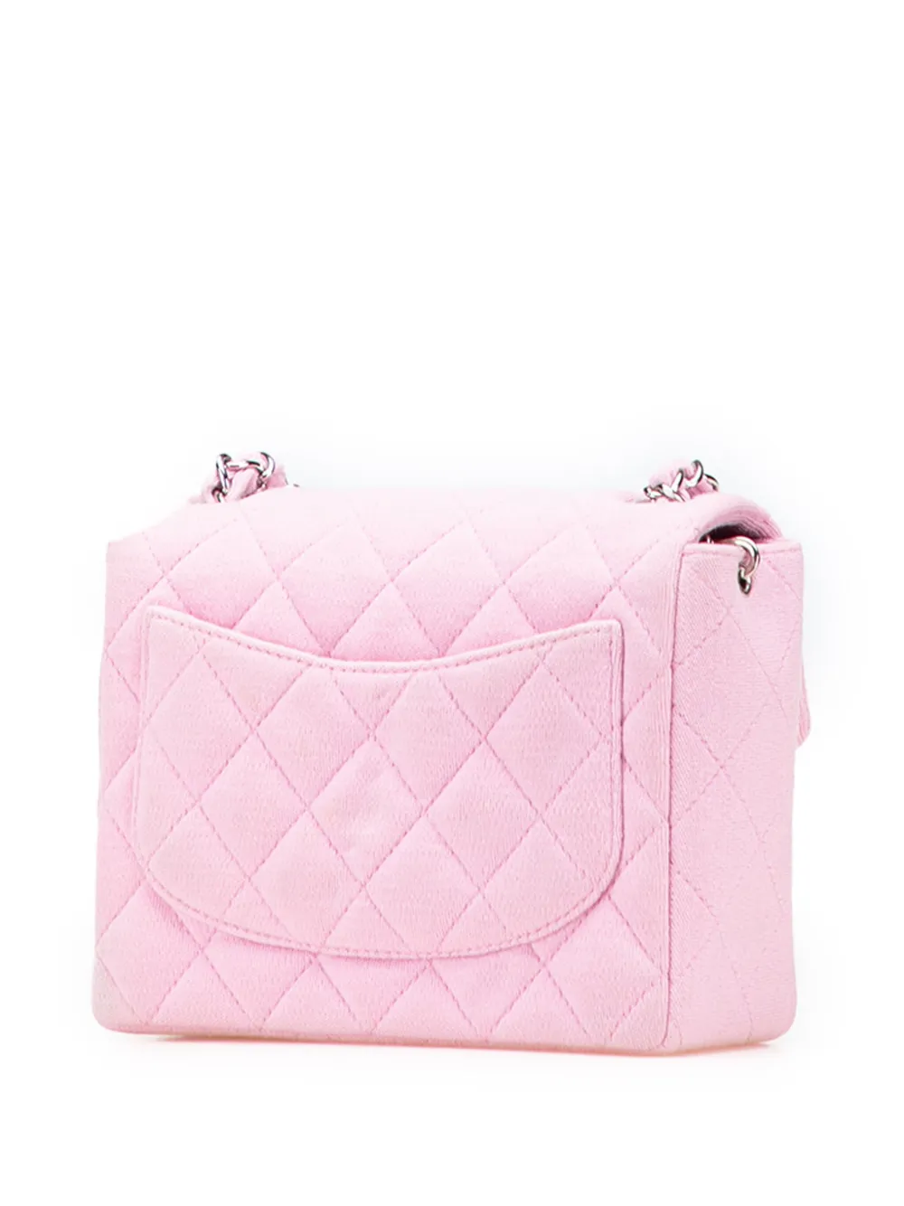 Pre-owned Chanel 2000-2002 Mini Square Classic Jersey Single Flap Crossbody Bag In Pink