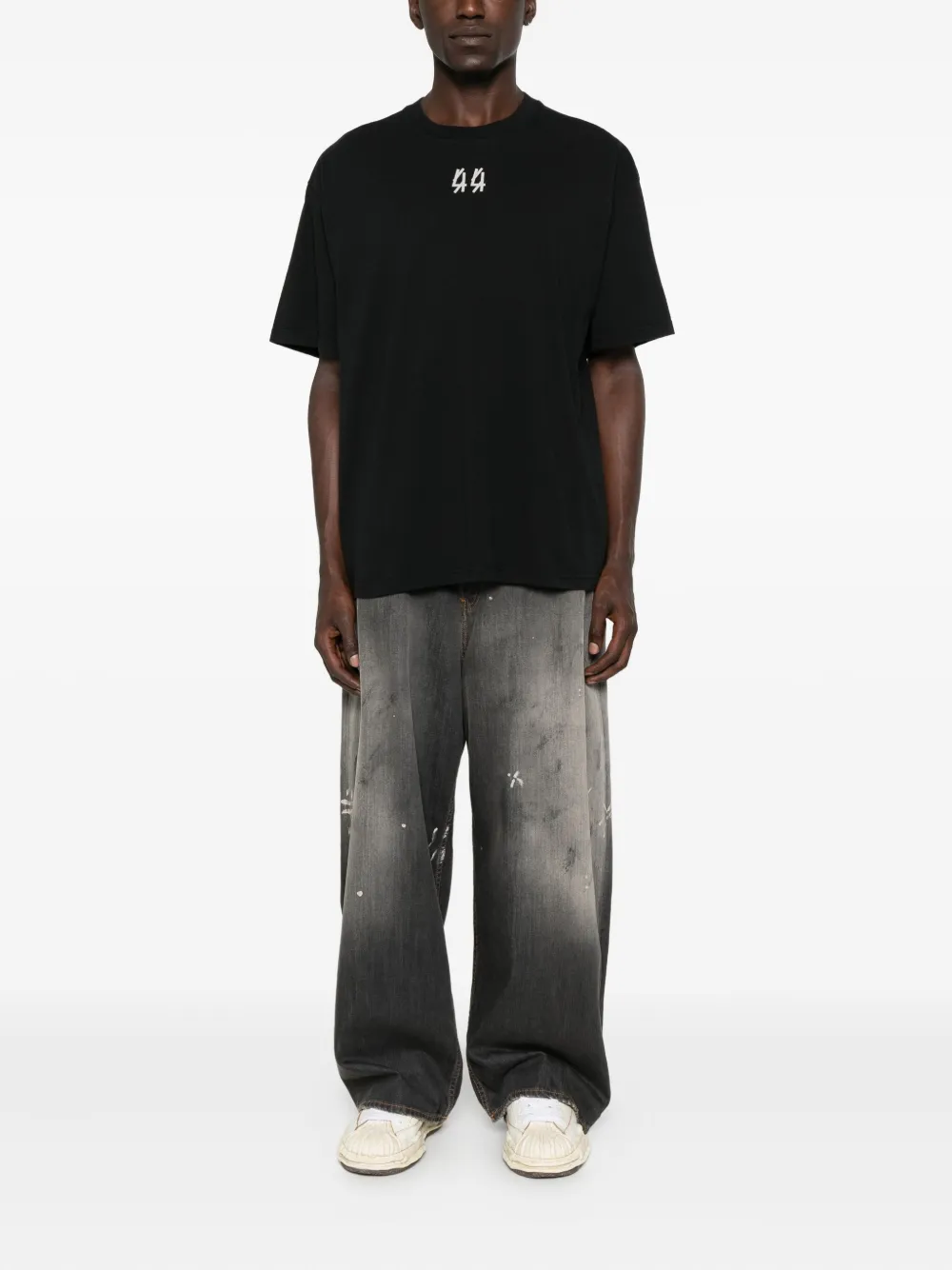 44 LABEL GROUP logo-embroidered cotton T-shirt Zwart