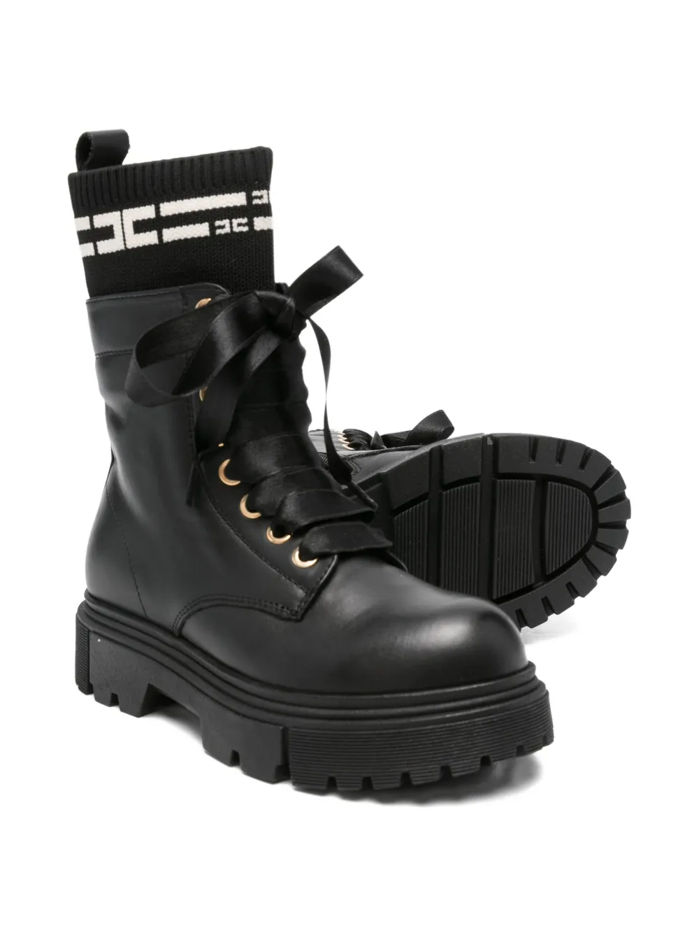 Elisabetta Franchi La Mia Bambina sock-detail lace-up boots - Zwart