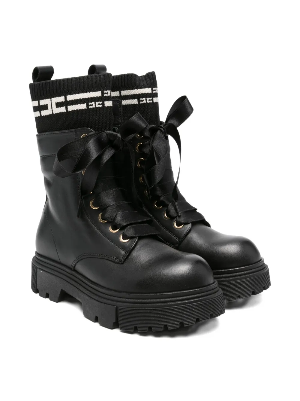 Elisabetta Franchi La Mia Bambina sock-detail lace-up boots Black