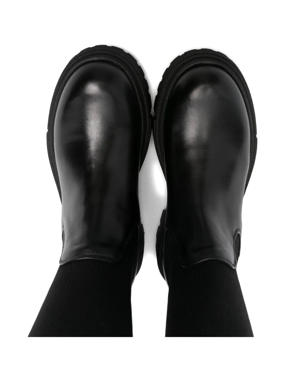 Elisabetta Franchi La Mia Bambina rib knit-panel leather boots Black