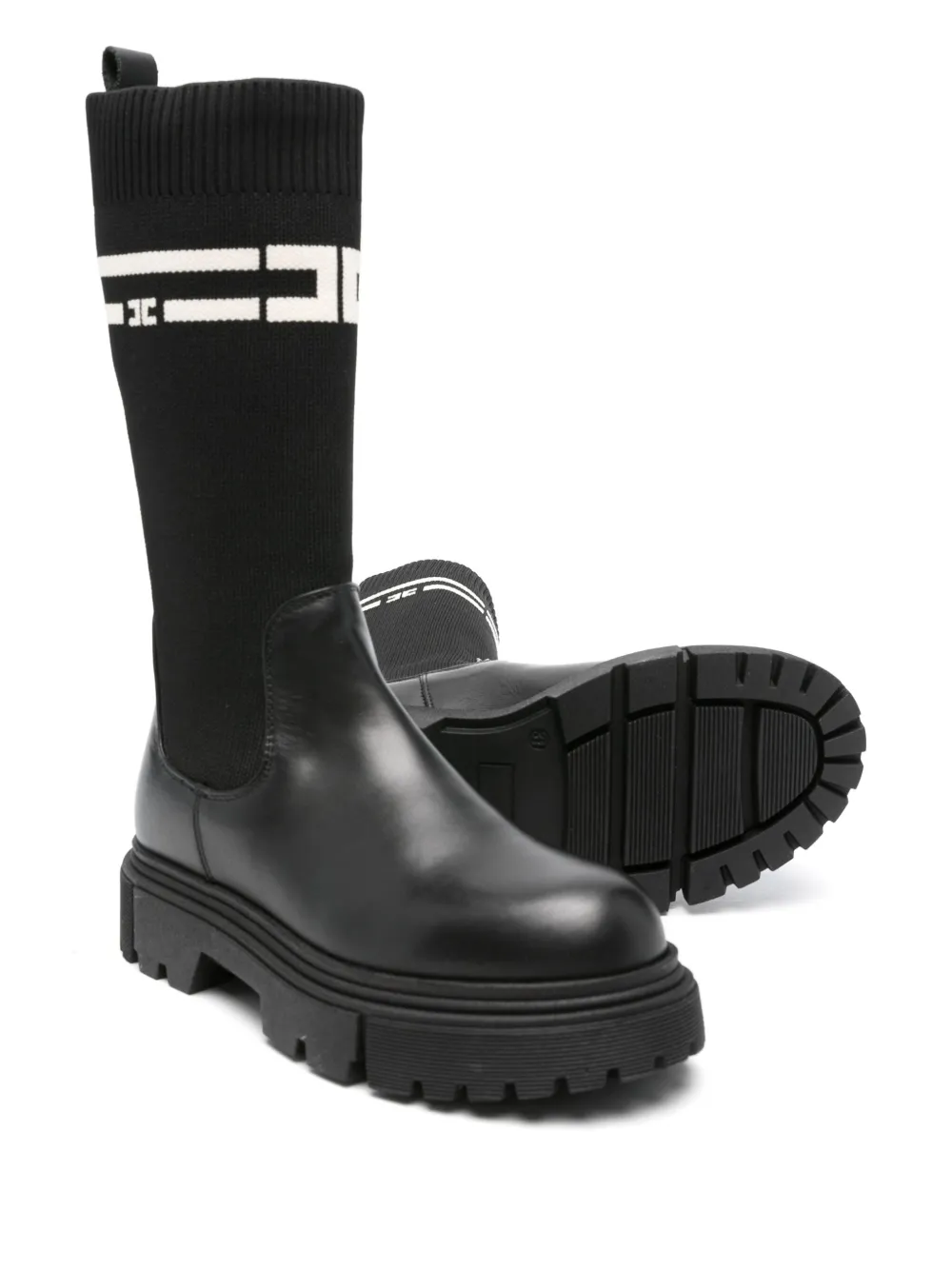 Elisabetta Franchi La Mia Bambina rib knit-panel leather boots | Teen Knee Length Boots | Image 2