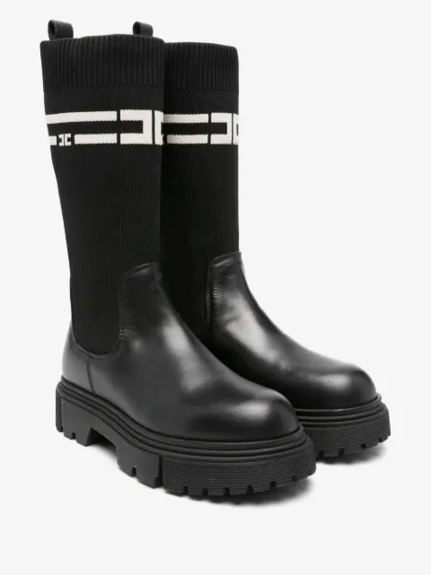 Elisabetta Franchi Kids rib knit-panel leather boots
