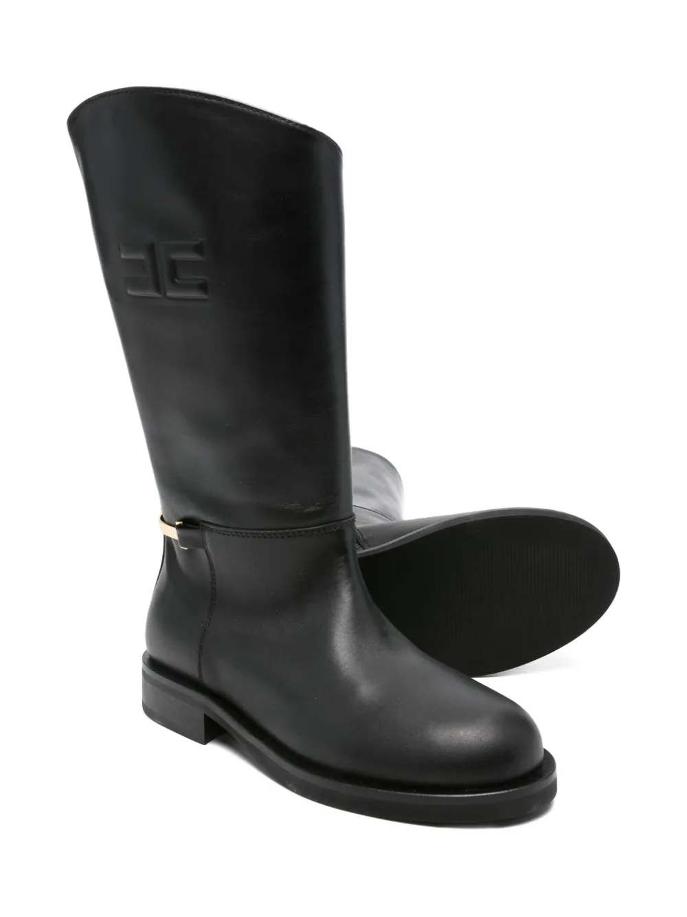 Elisabetta Franchi La Mia Bambina Embossed-logo Buckle Boots In Black