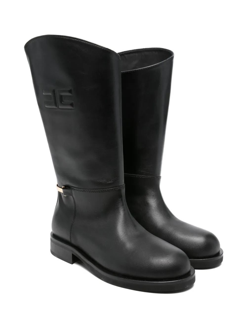 Elisabetta Franchi La Mia Bambina Embossed-logo Buckle Boots In Black