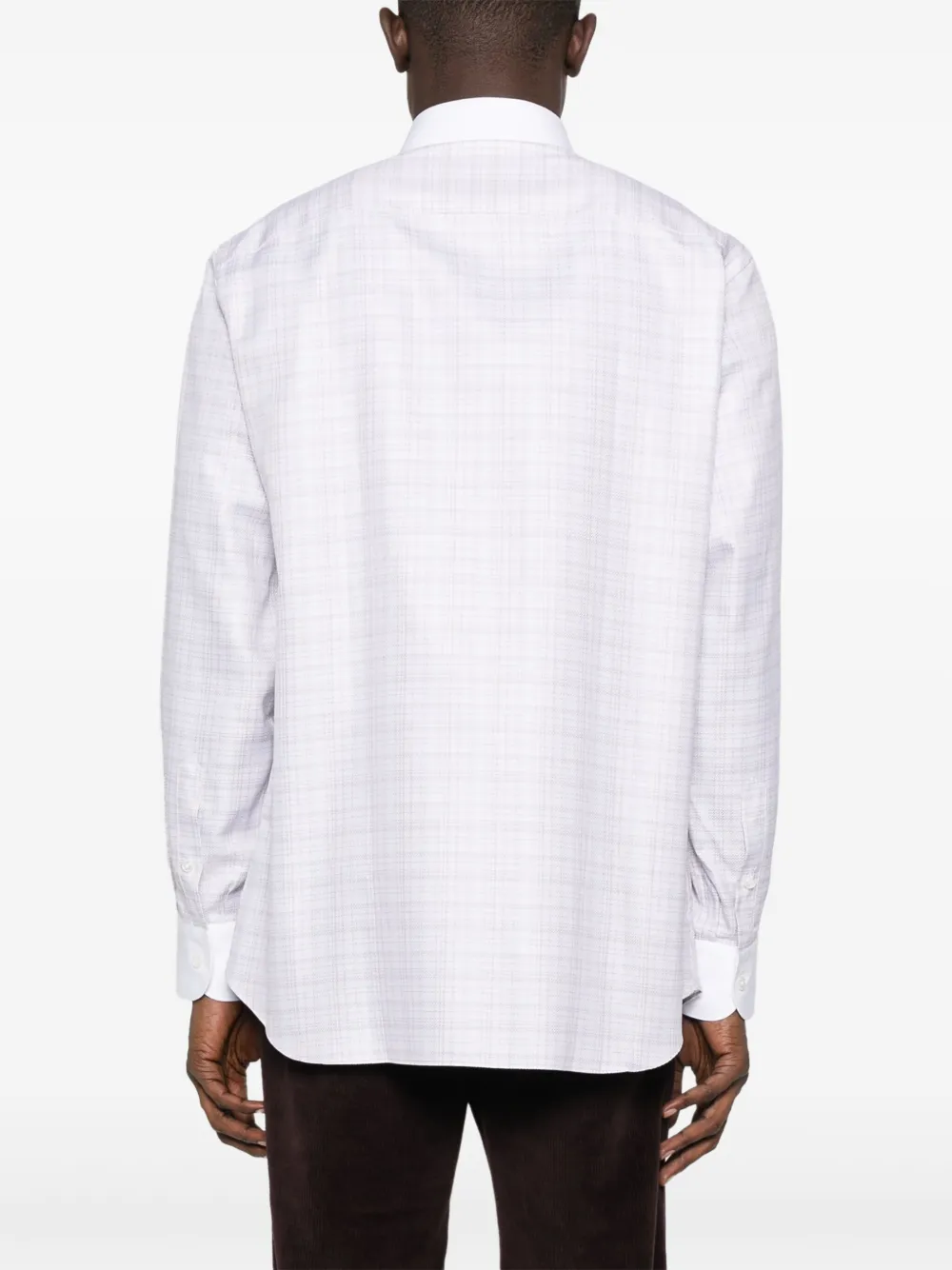 Brioni Geruit overhemd met contrasterende kraag Wit