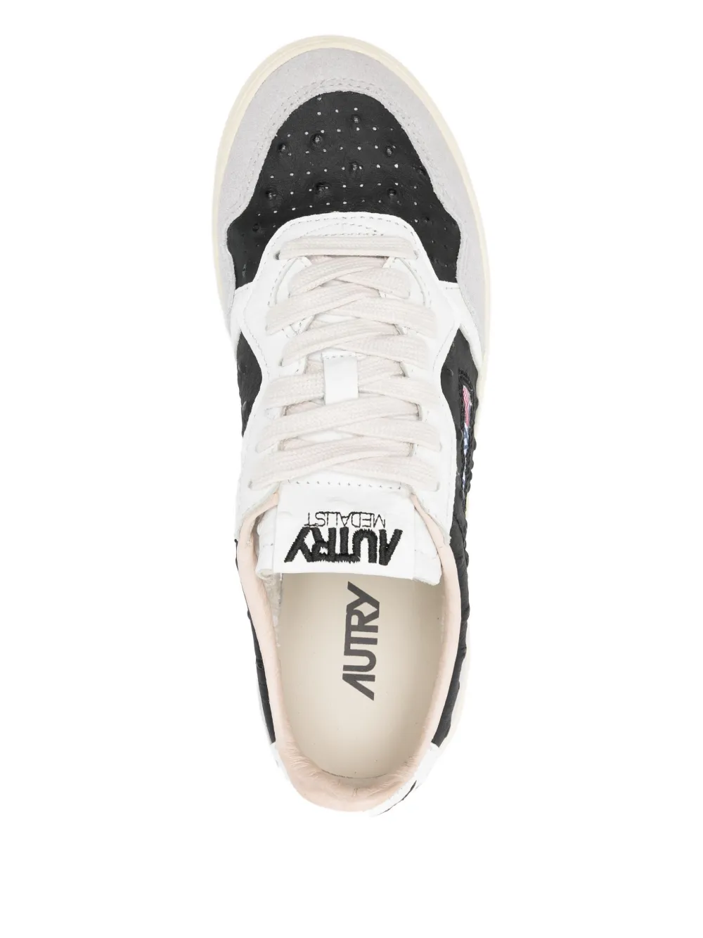 Autry Ostrich-embroidered Leather Sneakers In Black