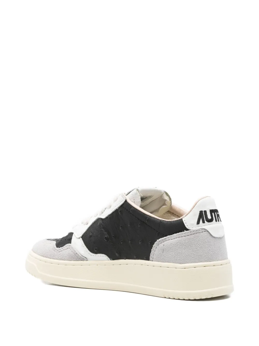 Autry Ostrich-embroidered Leather Sneakers In Black
