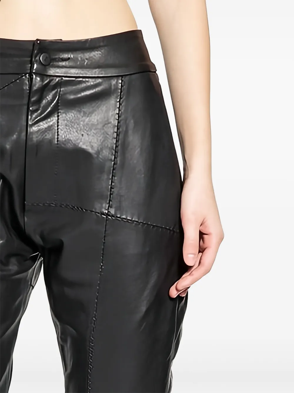 Yehuafan Panelled Leather Trousers In Black