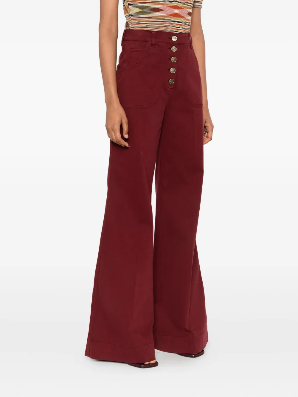 ETRO Button-fly jeans met wijde pijpen Rood