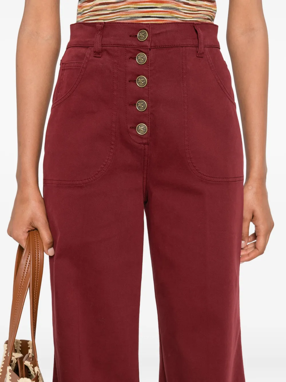 ETRO Button-fly jeans met wijde pijpen Rood