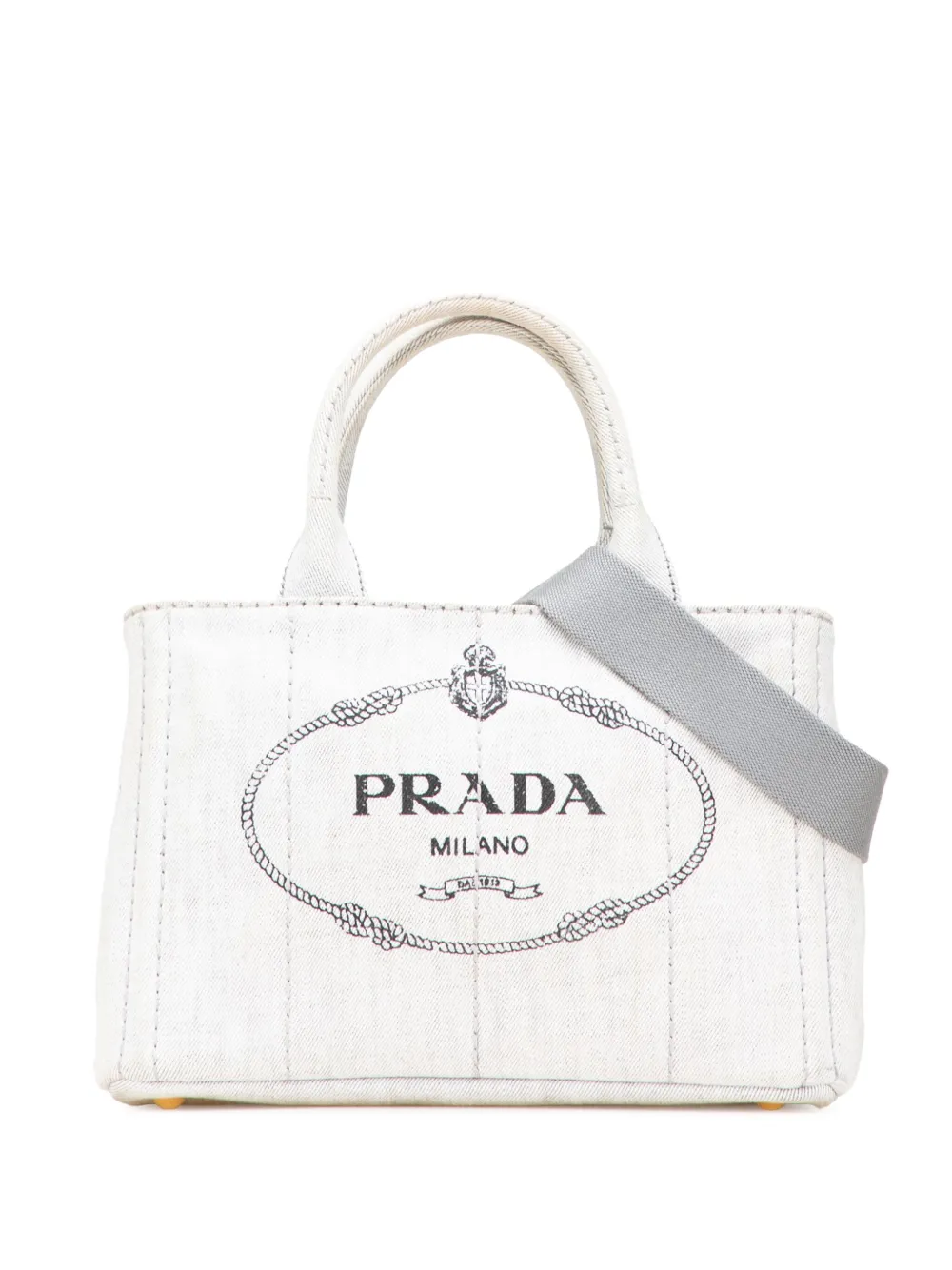 Prada Pre-Owned 2010-2025 Small Denim Canapa Logo satchel - グレー Prada Pre-Owned 2010-2025 Small Denim Canapa Logo satchel - グレー