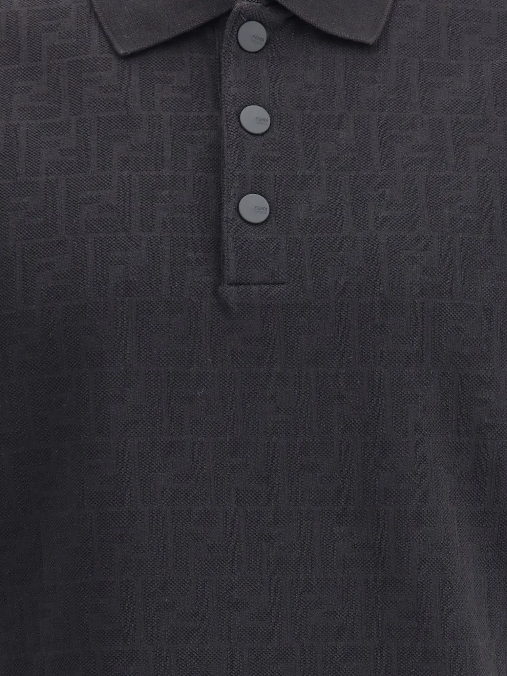 Fendi Ff Piquet Jacquard Polo Shirt In Black