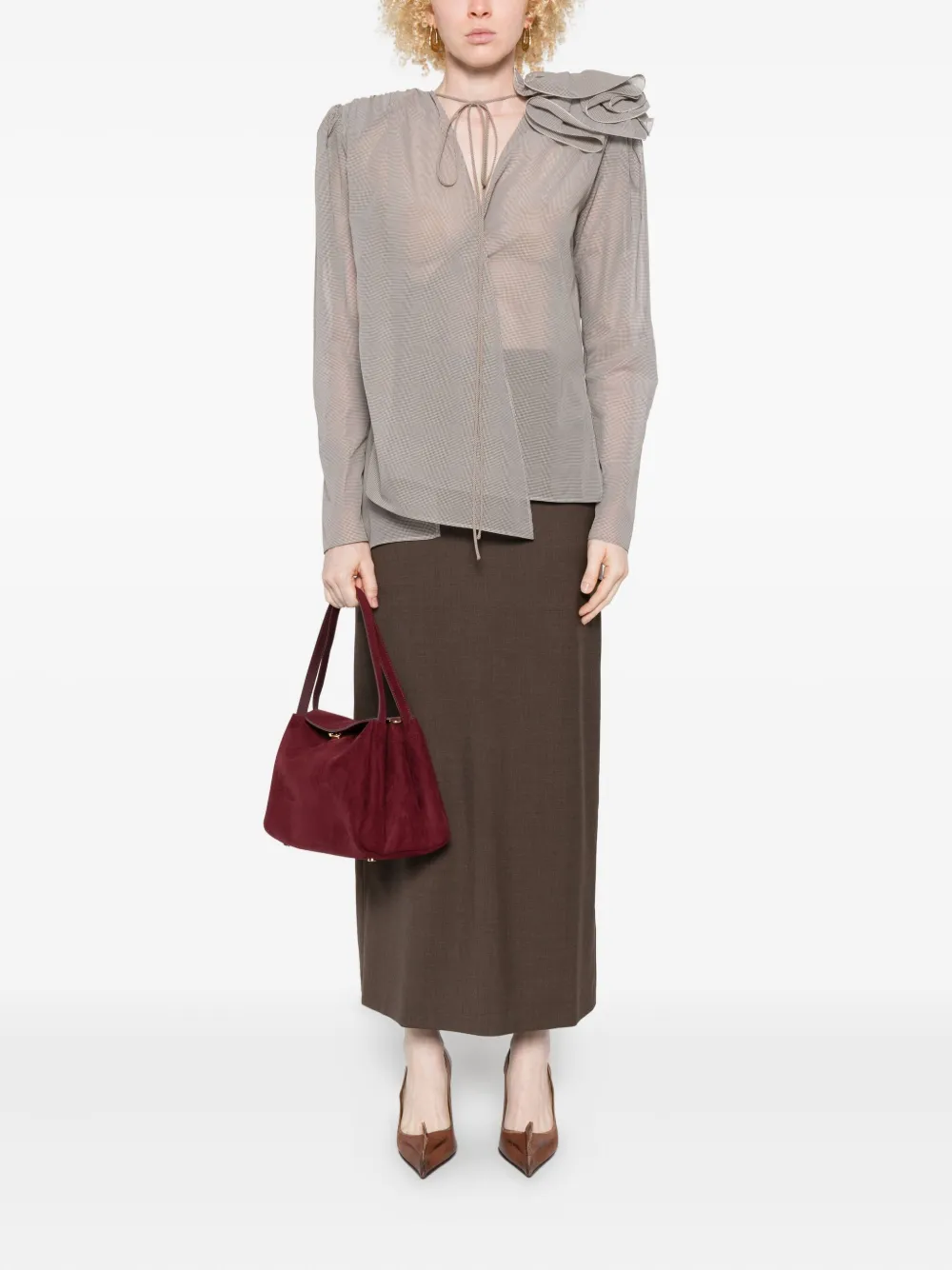Magda Butrym Blouse verfraaid met rozen - Bruin