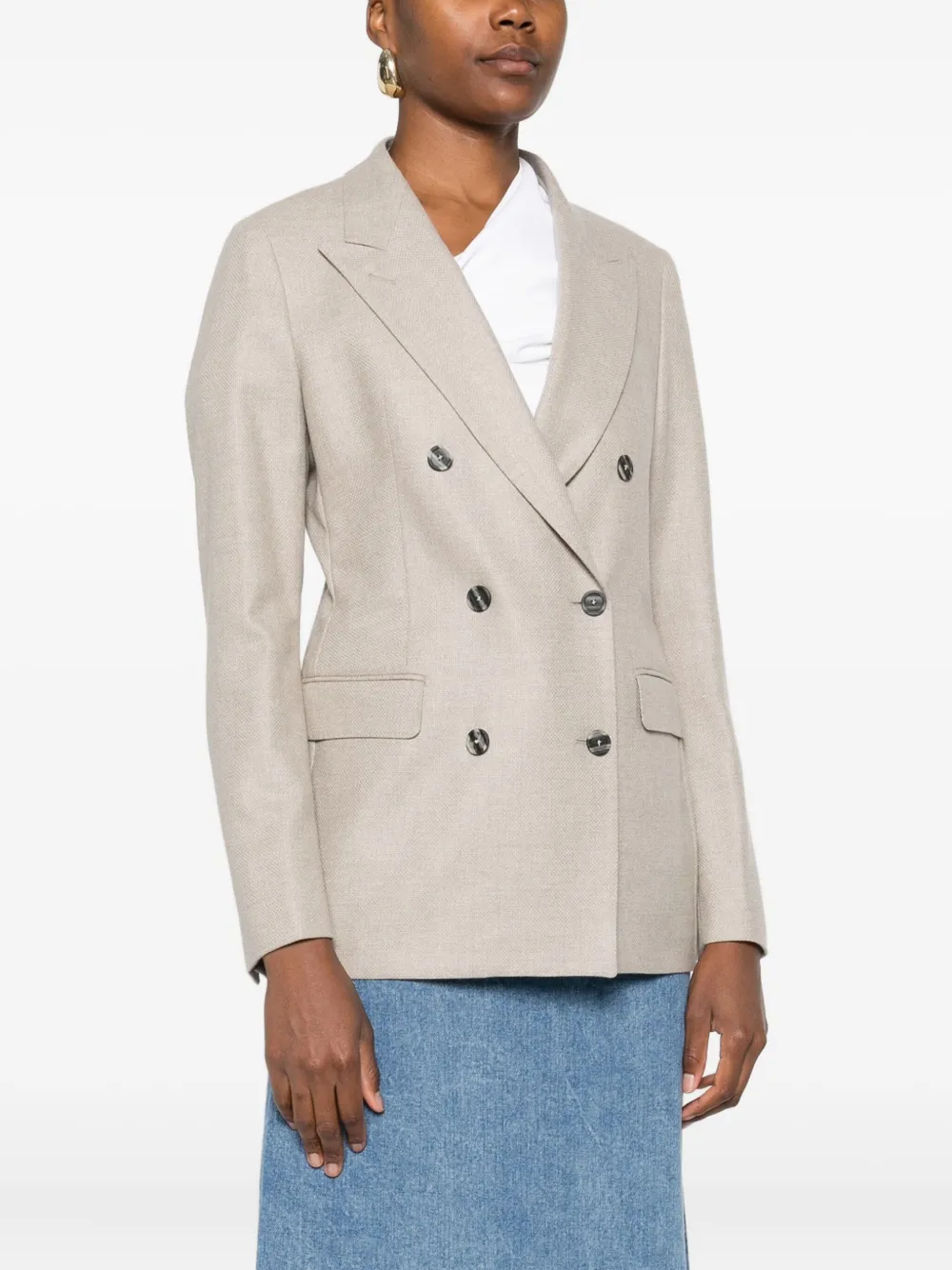 Tagliatore Double-breasted Wool Blazer In Neutral