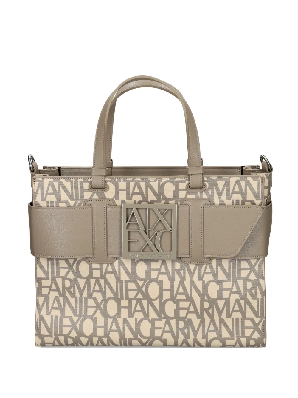 Armani Exchange Logo-plaque Buckle Tote Bag In Brown